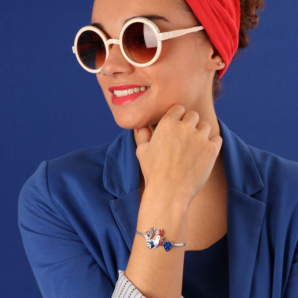 Bracelet Cocorico Couleur Argent Bleu Taratata Bijoux Fantaisie en ligne 3