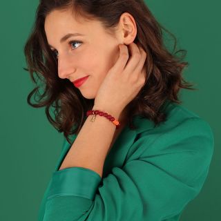 Bracelet Glam Rock Couleur Dore Rouge