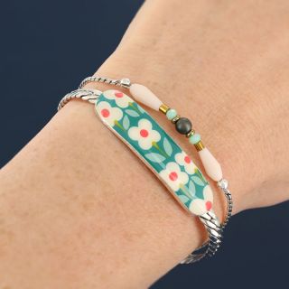 Bracelet Tweed Couleur Argent Bleu