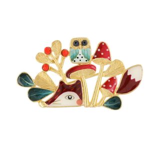 Broche Maitre Renard Couleur Dore Rouge