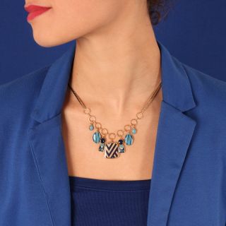 Collier Transatlantique Couleur Dore Bleu